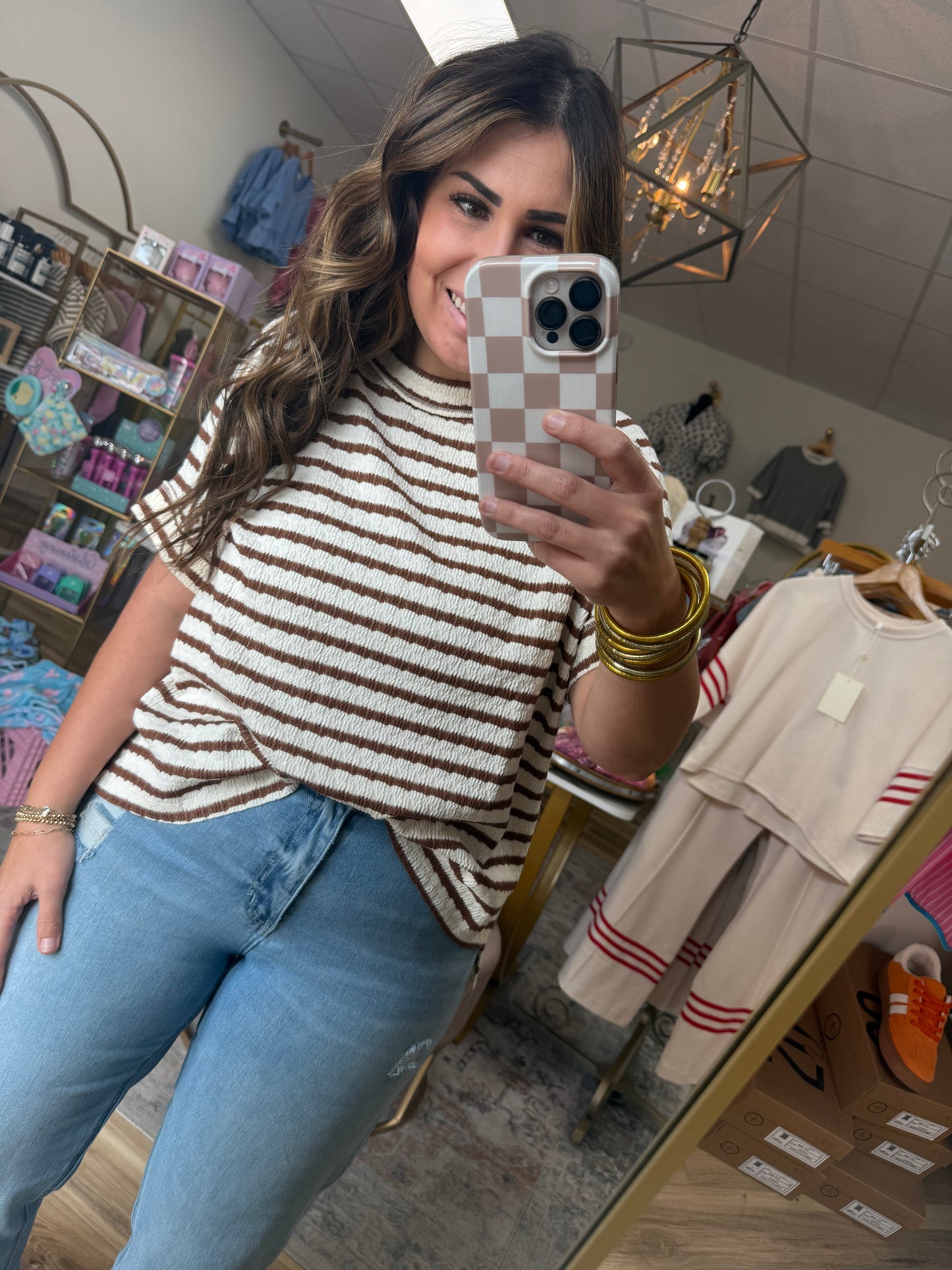 Cream/Brown Stripe Top