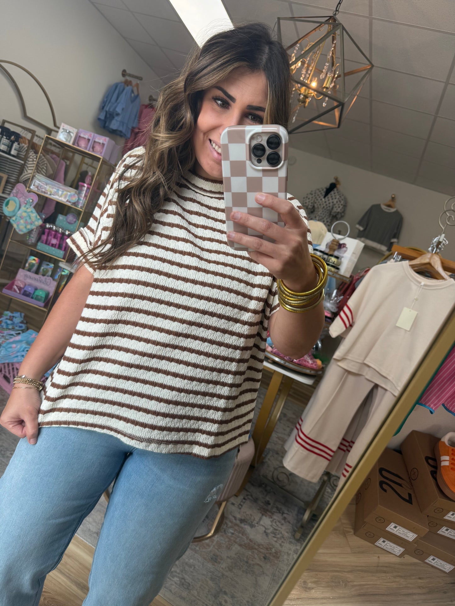 Cream/Brown Stripe Top