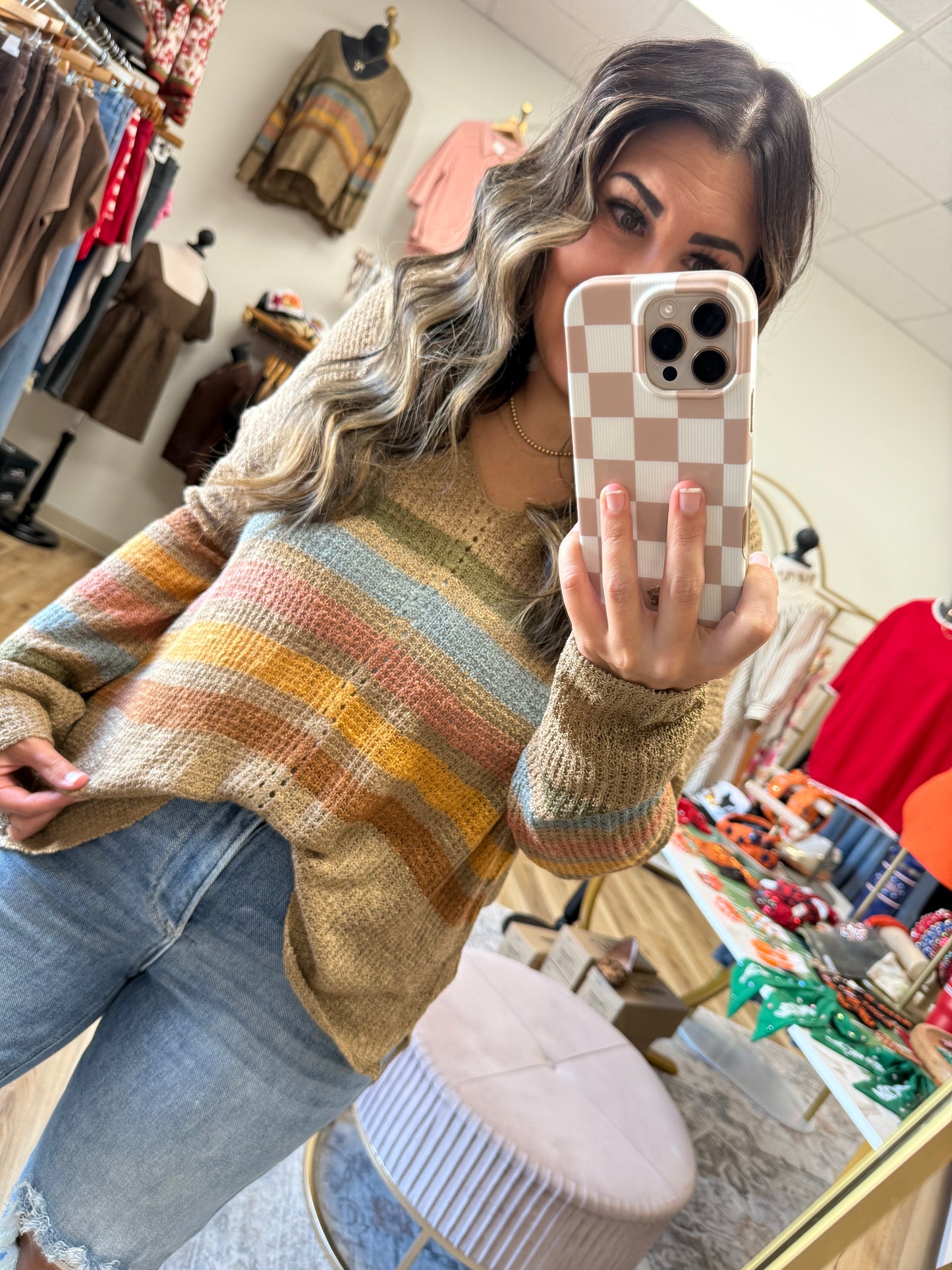 Brown Fall Stripe Knit Sweater