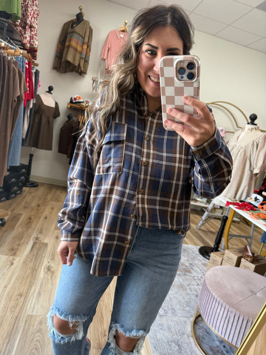 Navy/Brown Plaid Button Up