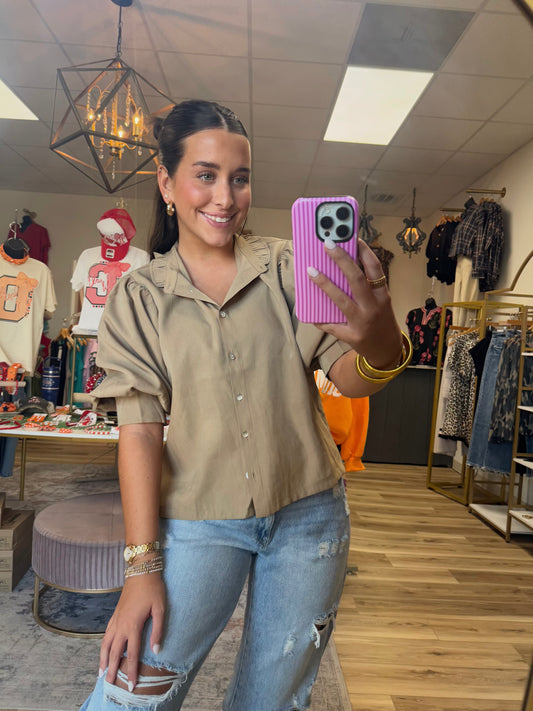 Beige Shimmer Button Down