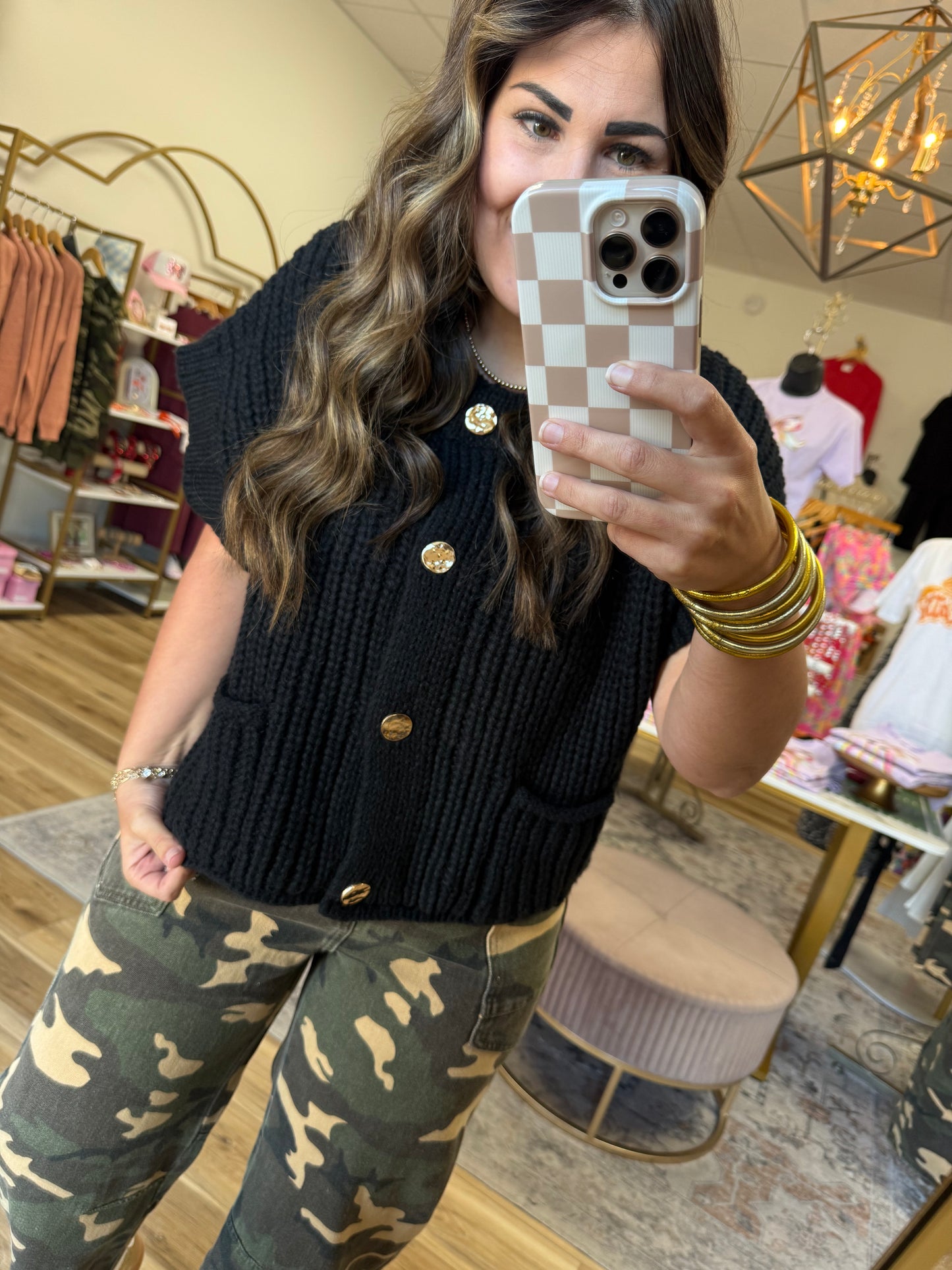 Black Gold Button Sweater