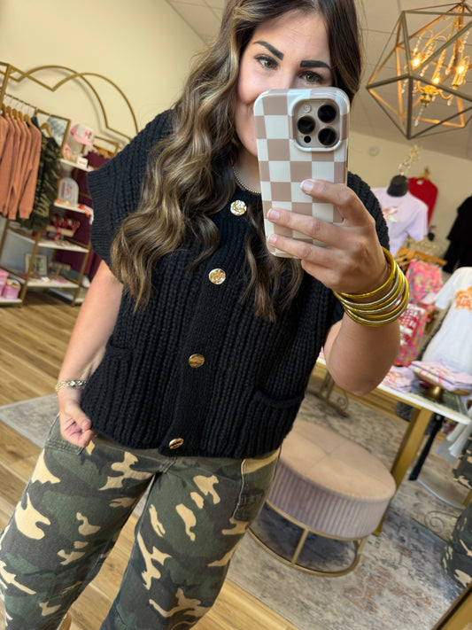 Black Gold Button Sweater