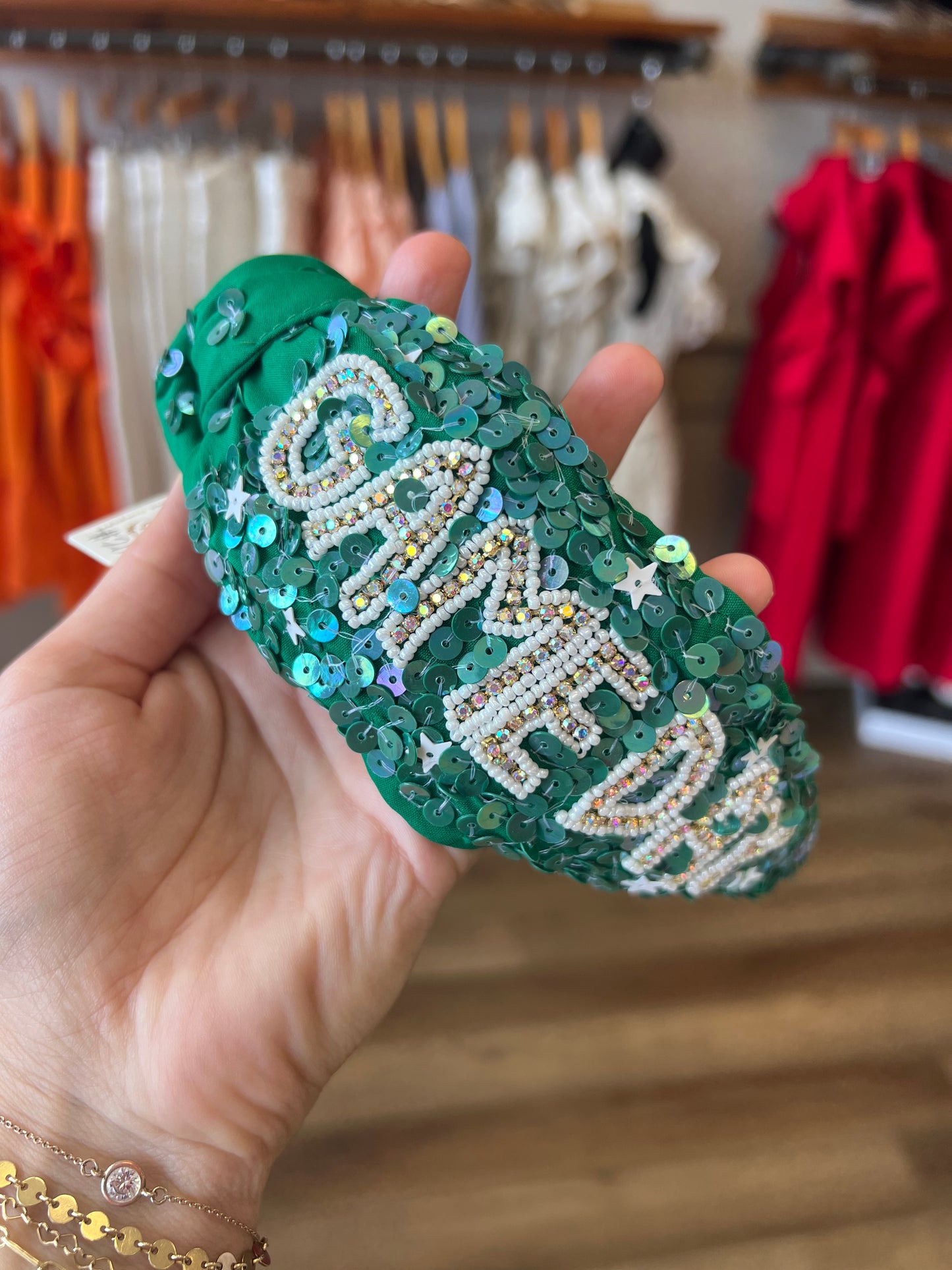 Sequin Gameday Green/White Headband