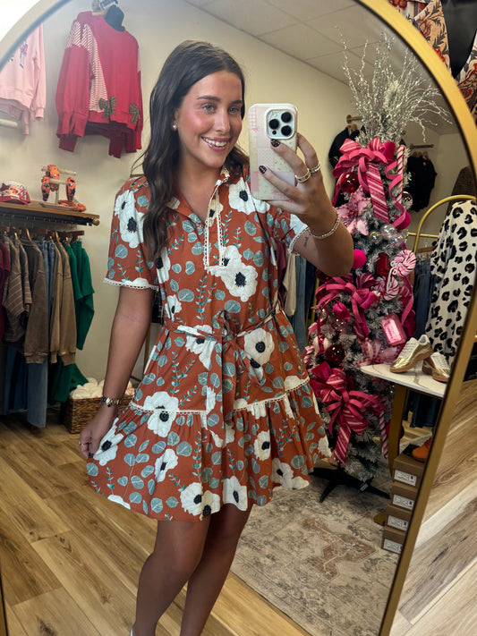 Burnt Orange Floral Dress