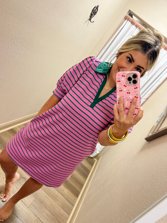 Pink/Green Collar Dress