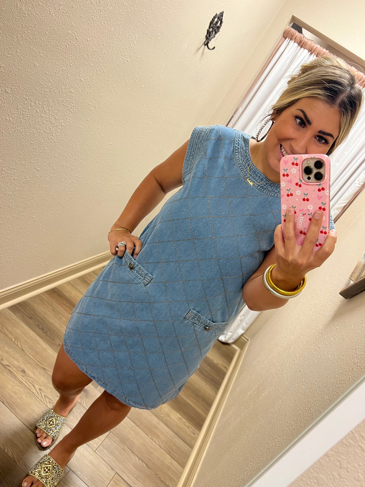 Denim Diamond Stitch Dress