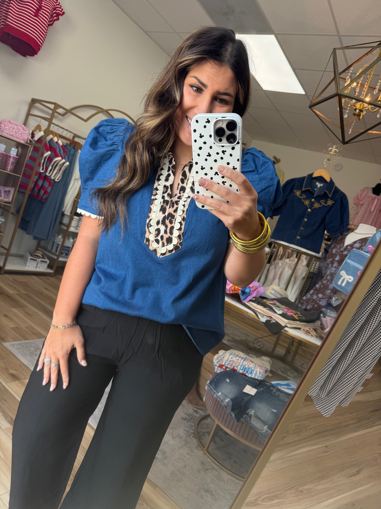 Denim/Leopard Top