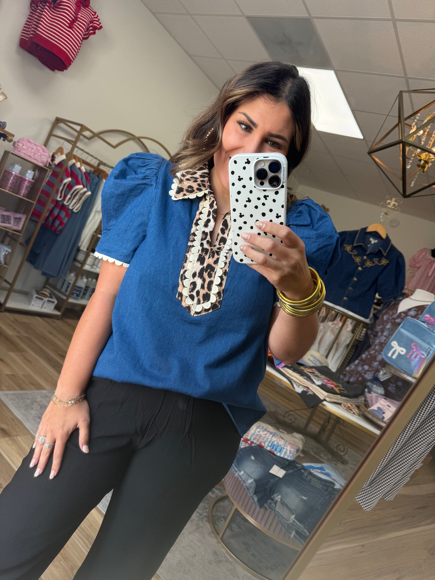 Denim/Leopard Top