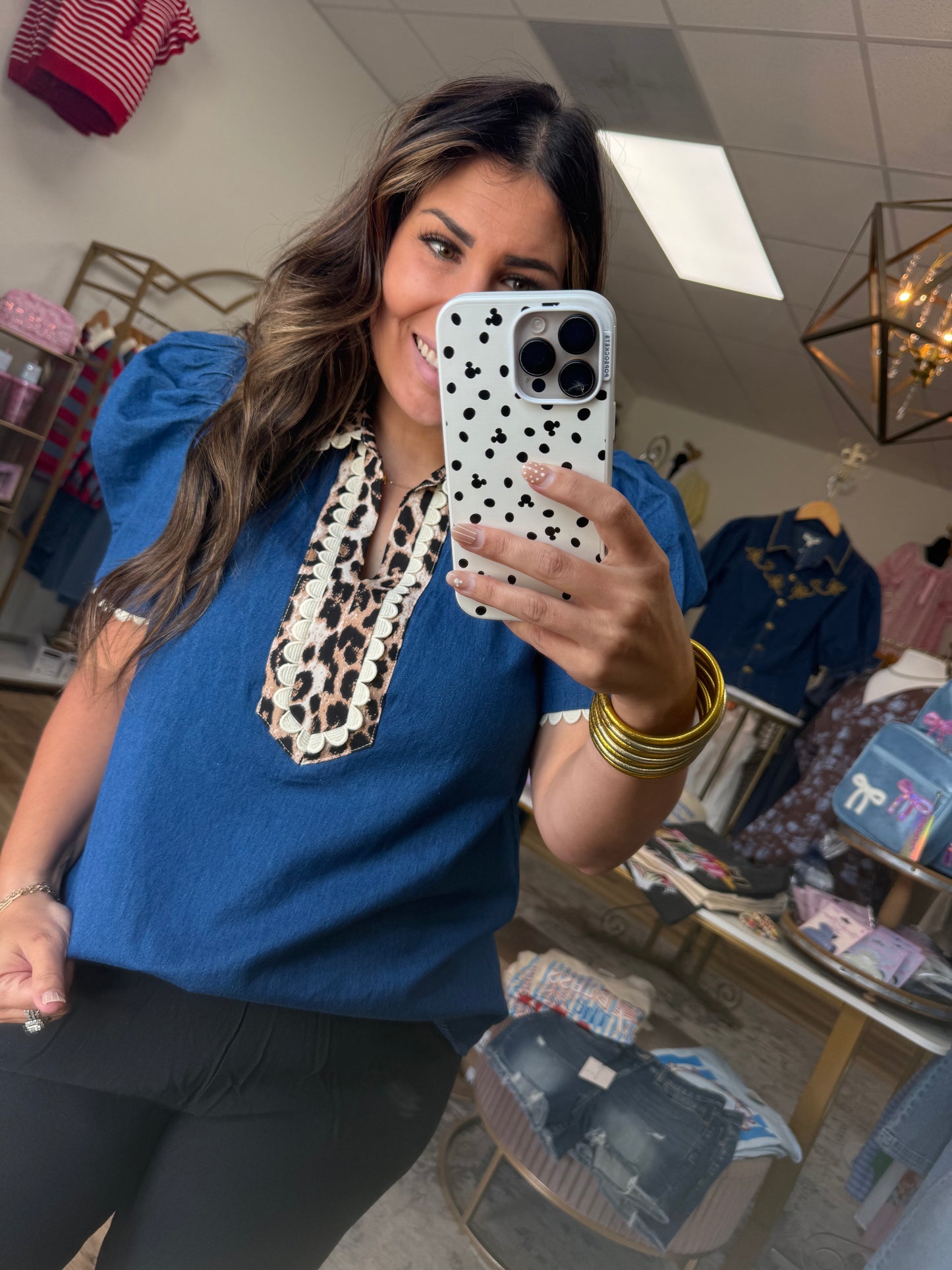 Denim/Leopard Top
