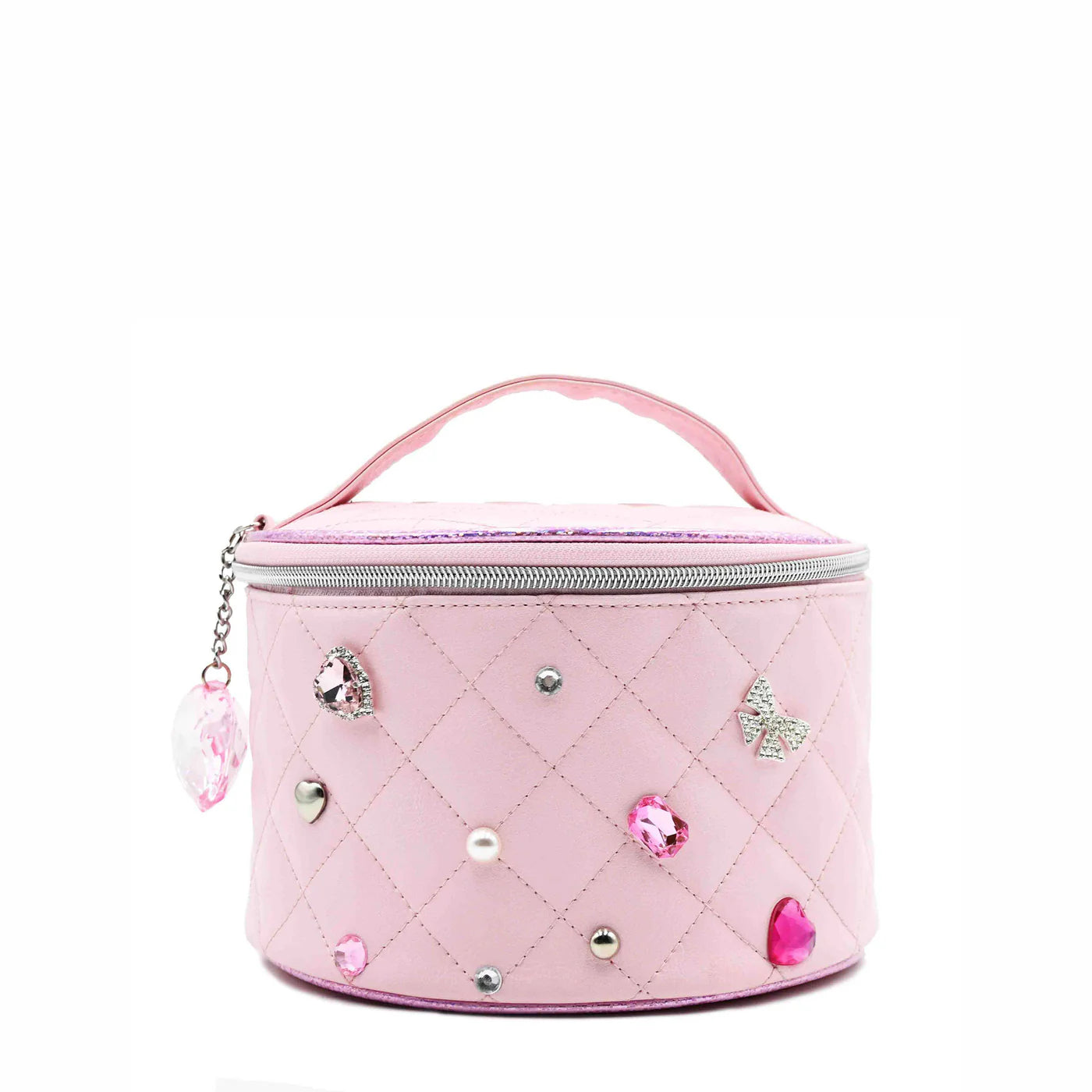Quilted Rhinestone Round Glam Bag with Charm