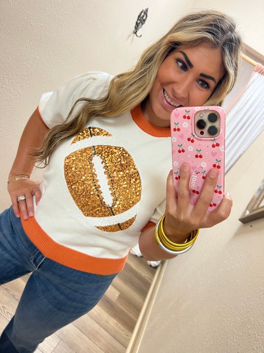 Sequin Orange Football Sweater