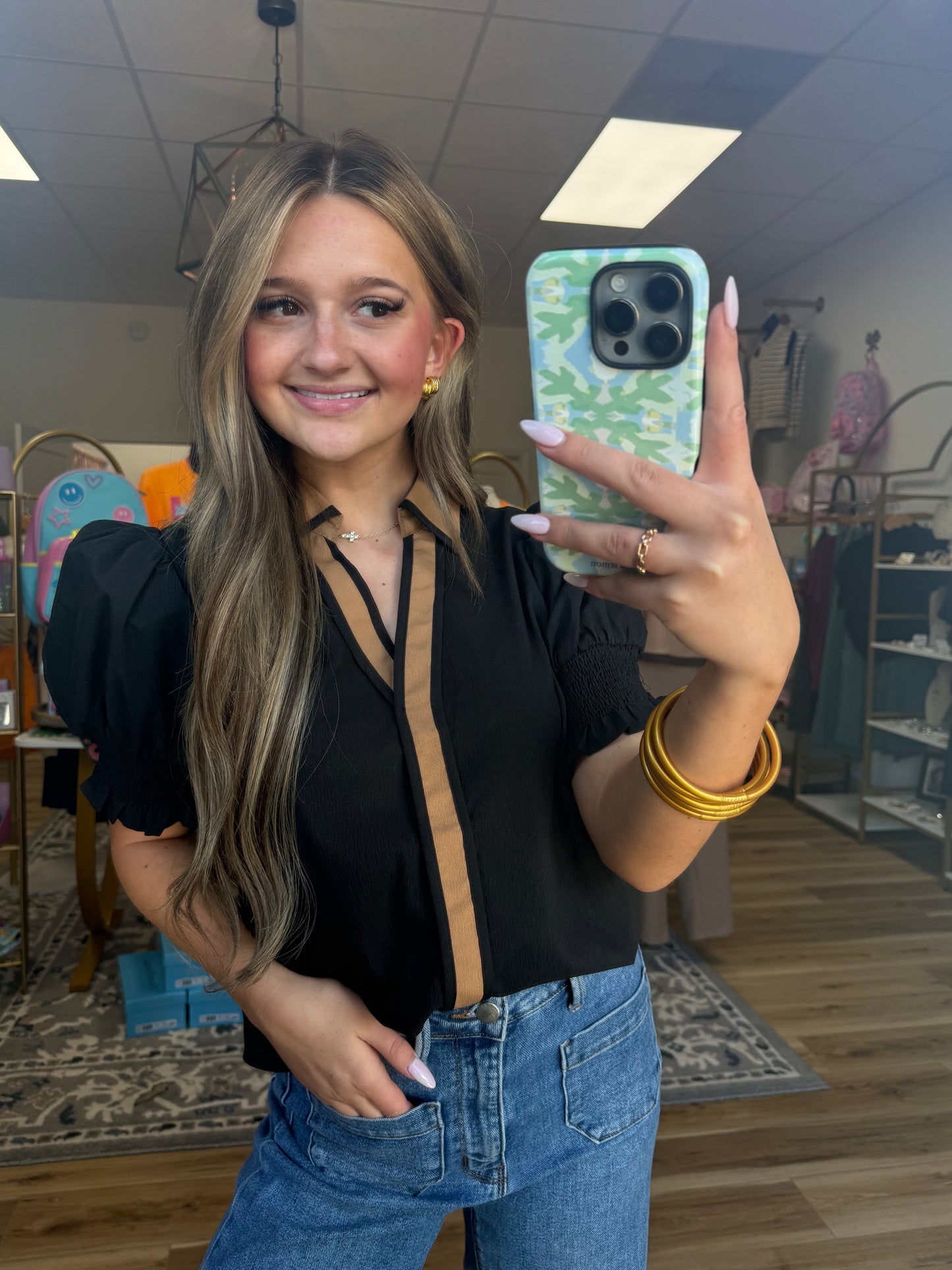 Black/Camel Center Top