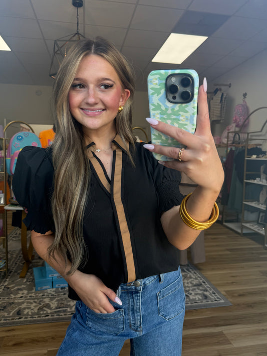 Black/Camel Center Top