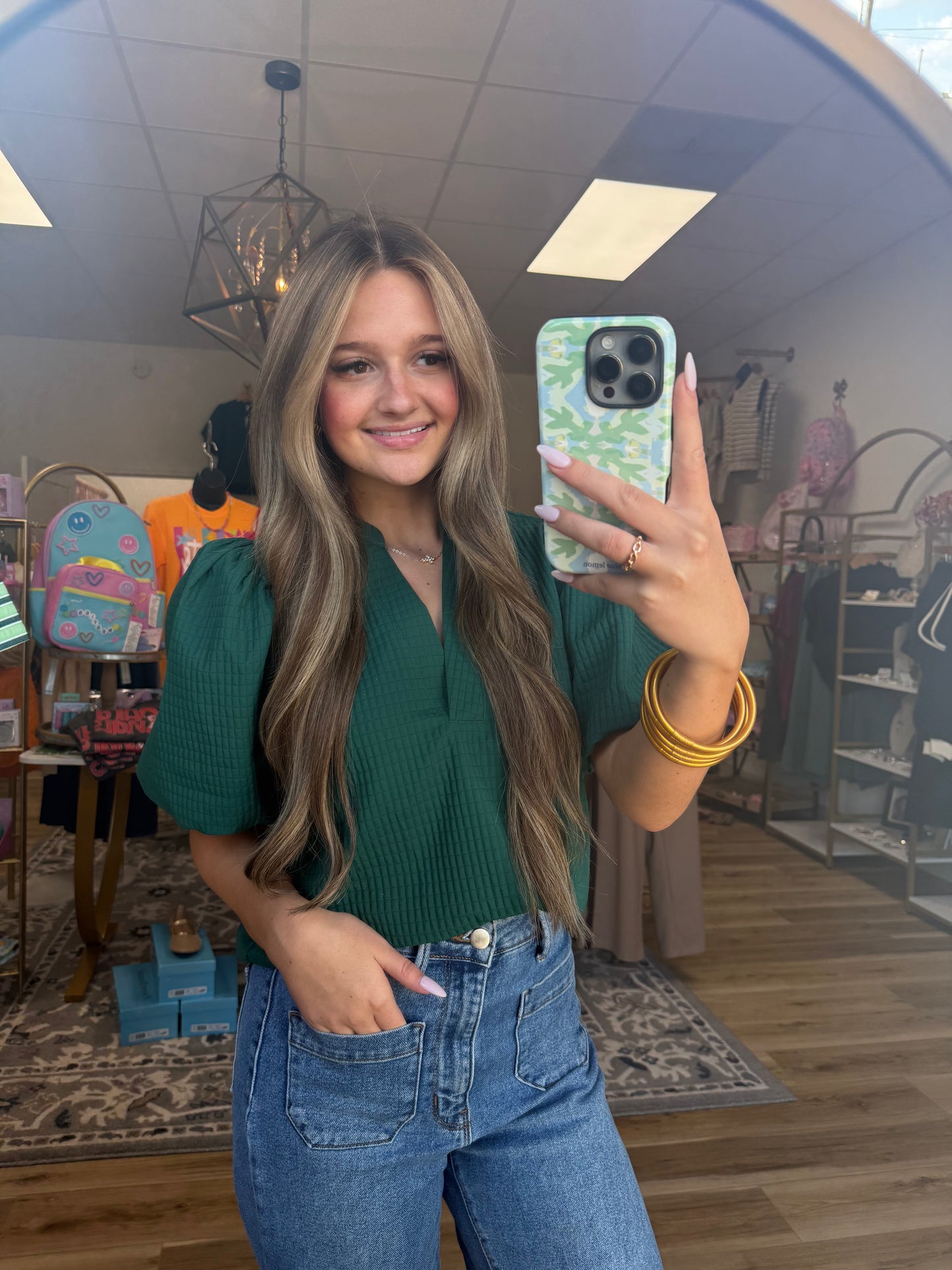 Hunter Green Puff Sleeve Top