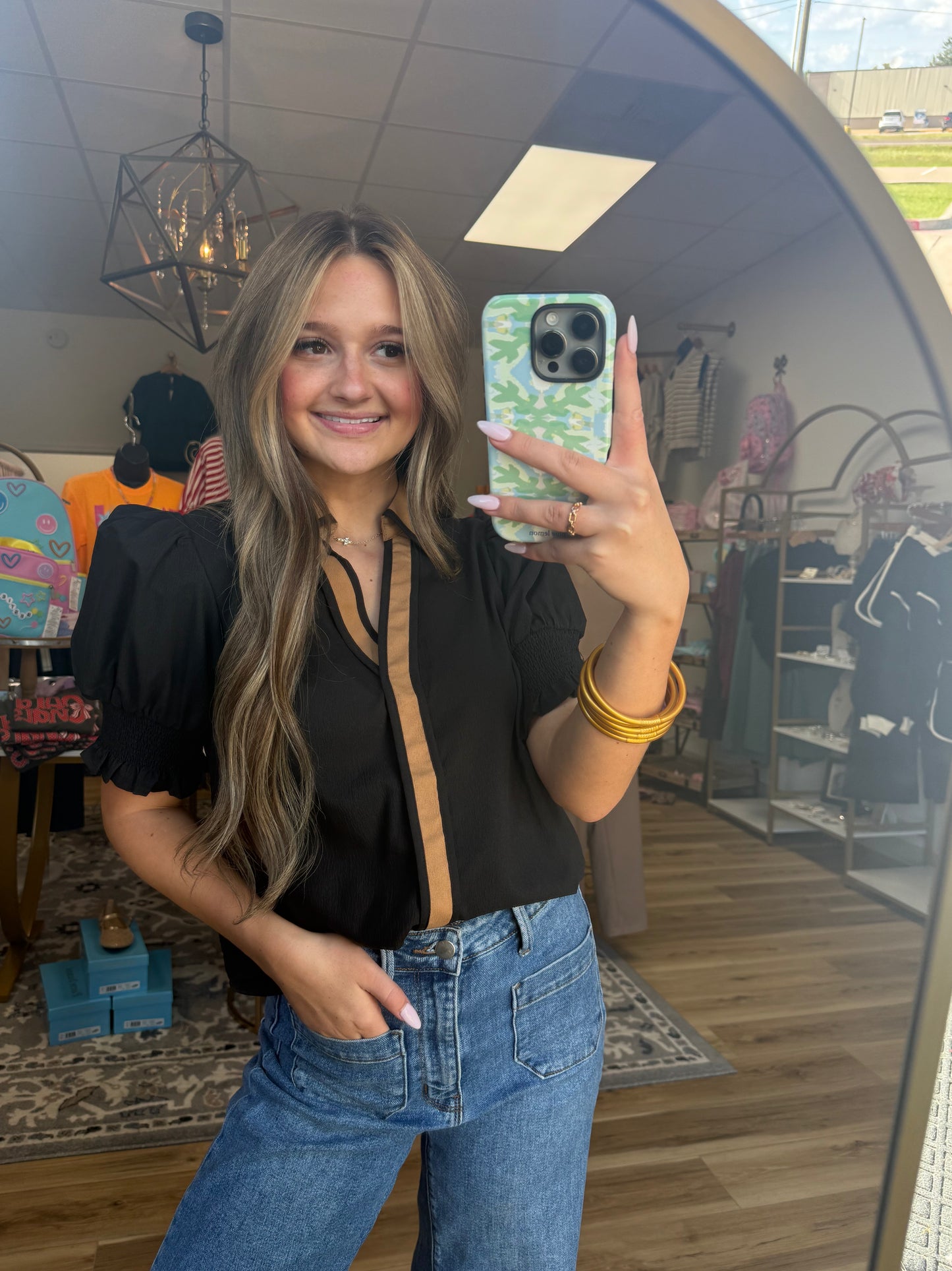 Black/Camel Center Top