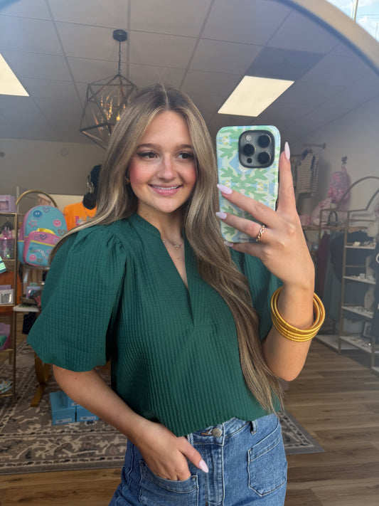 Hunter Green Puff Sleeve Top