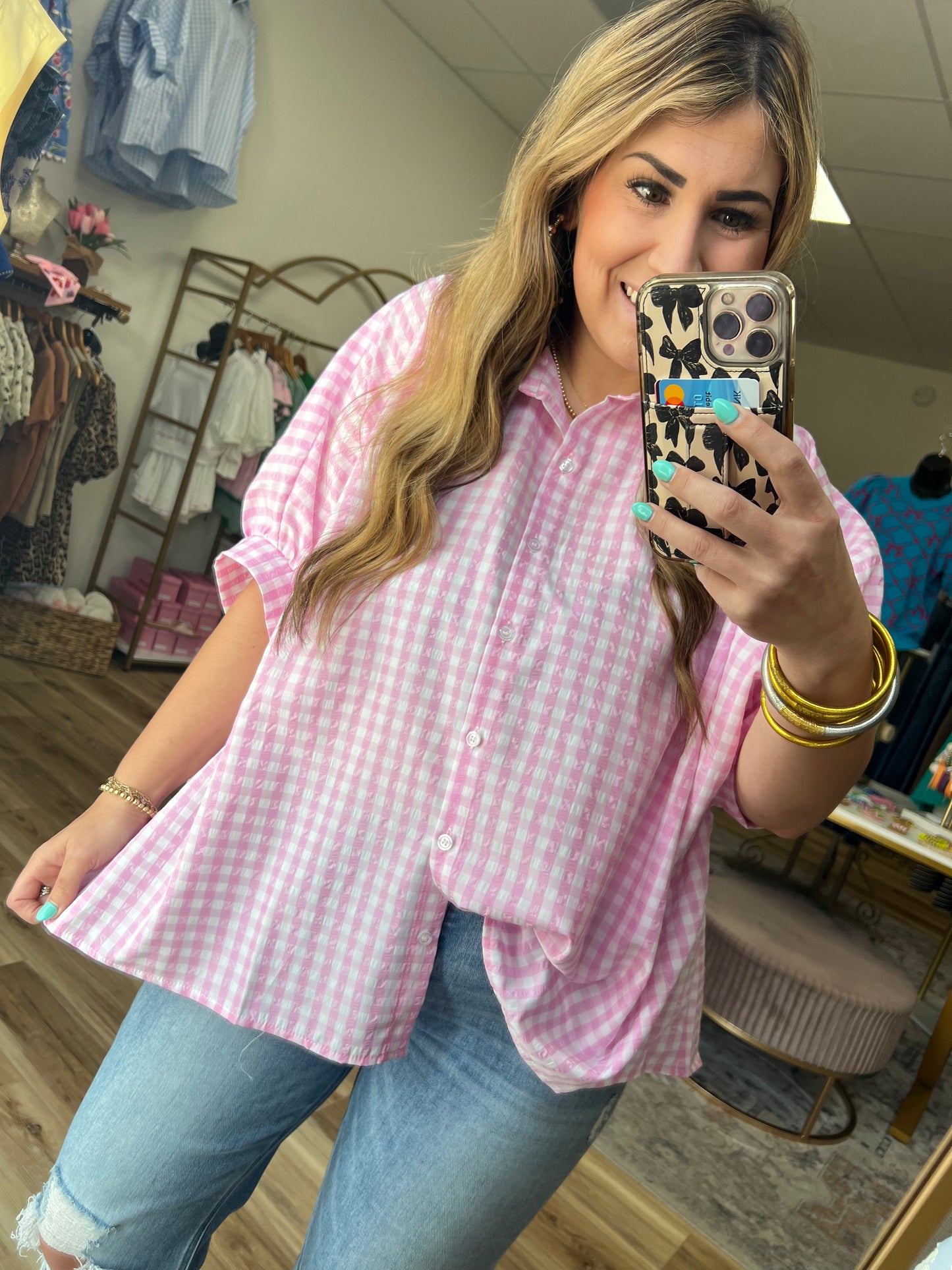Pink/White Plaid Top