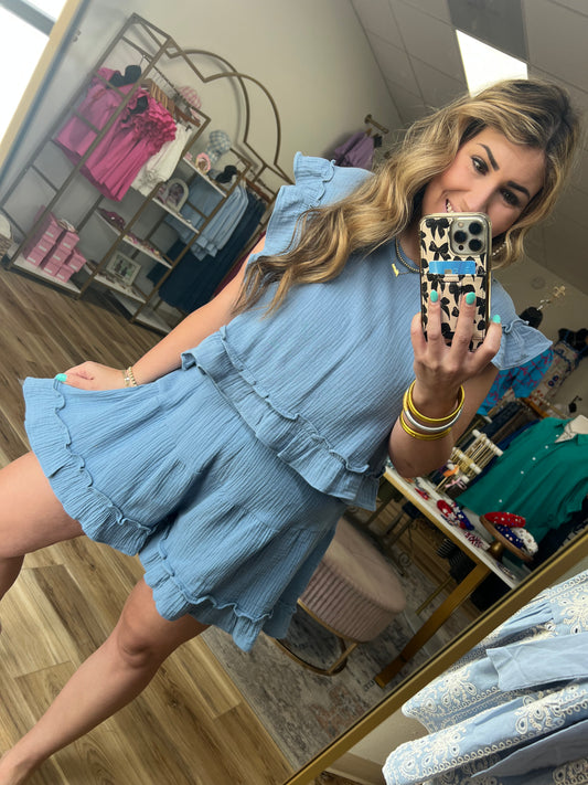 Dusty Blue Ruffle Set