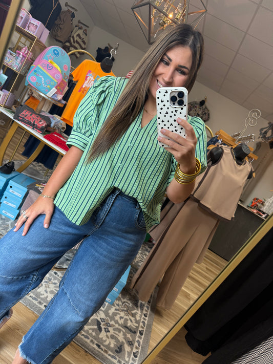 Two Tone Green Stripe Top