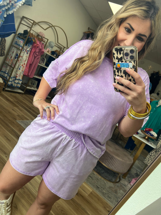 Purple Acid Wash Short Set