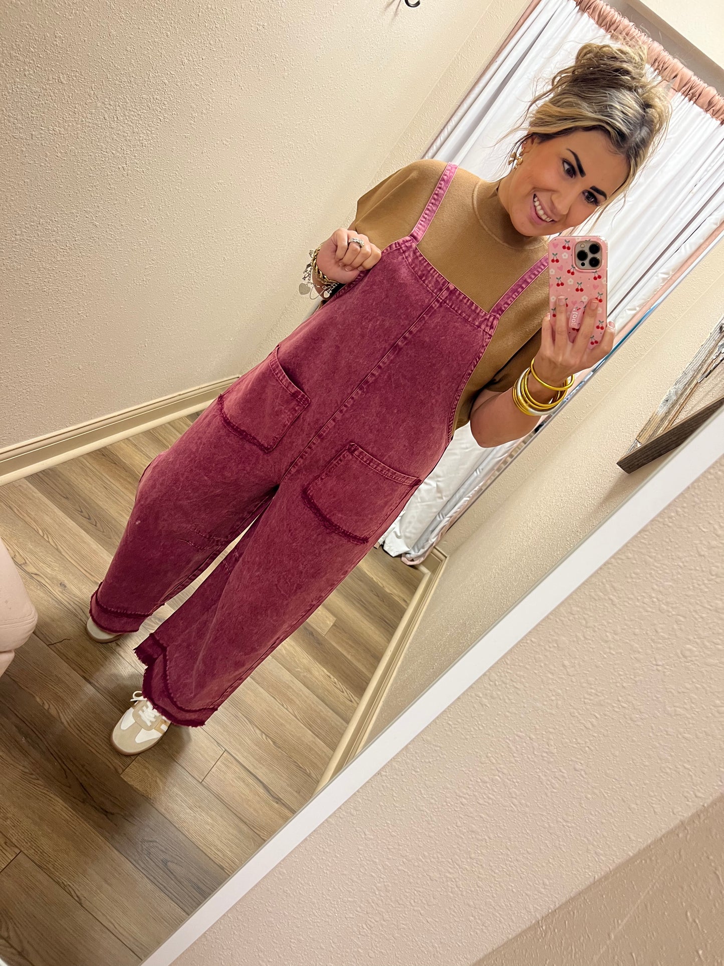 Deep Magenta Acid Wash Overalls