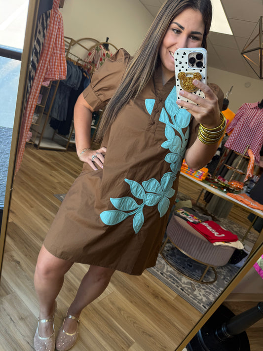 Brown/Turquoise Detailed Dress