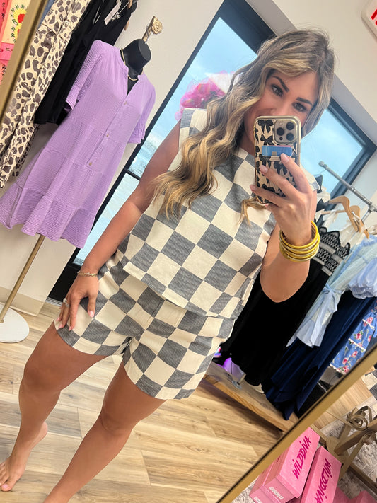 Checkered Grey Short Set