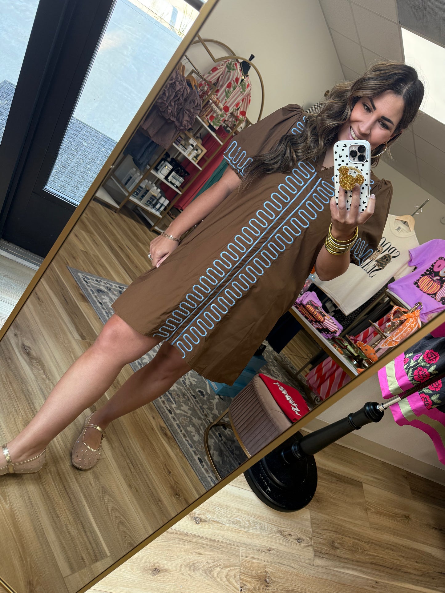 Brown/Blue Embroidered Dress