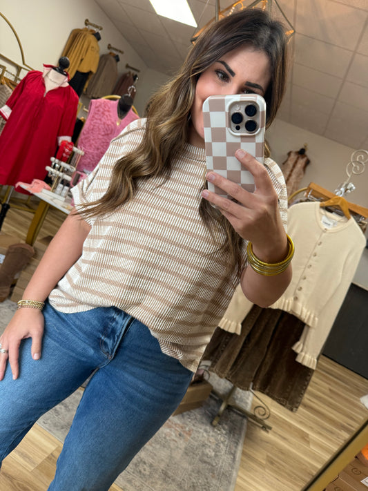 Beige/White Ribbed Top