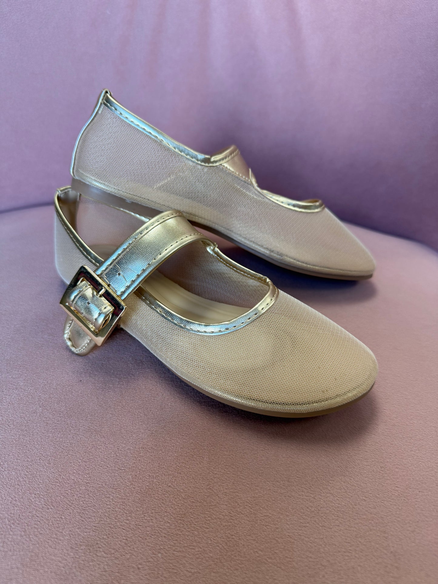 Gold Buckle Mesh Mary Jane Flats