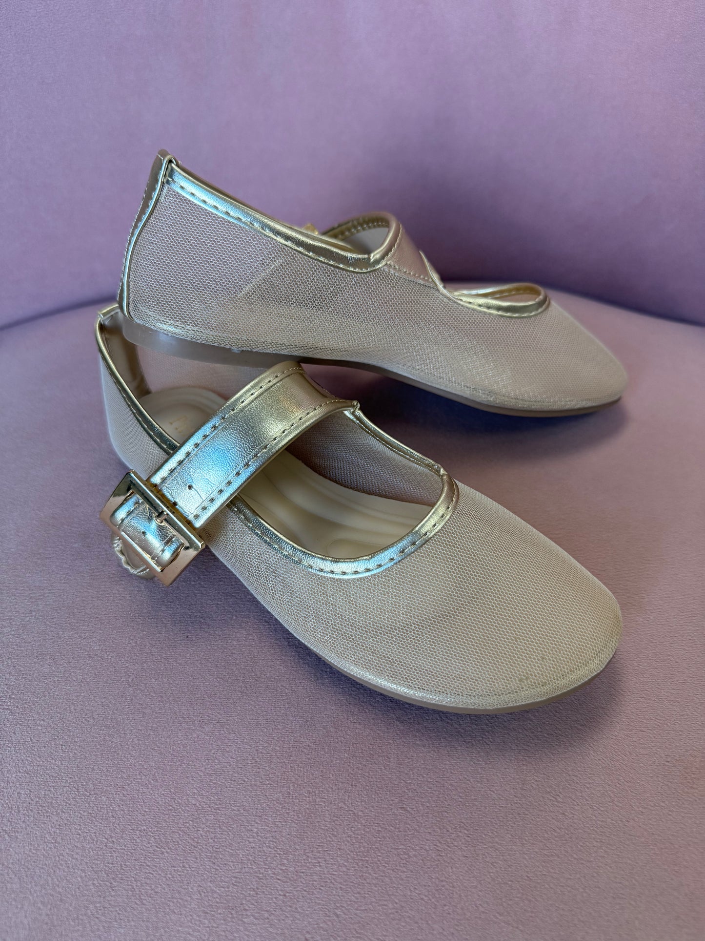 Gold Buckle Mesh Mary Jane Flats