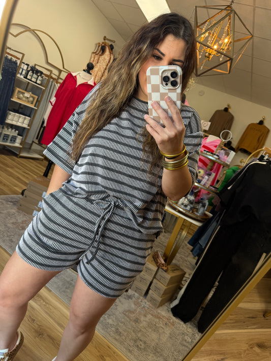 Black/White Stripe Ribbed Set