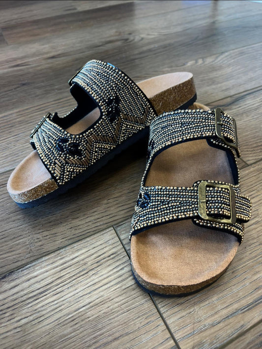 Cease Black/Gold Buckle Sandals